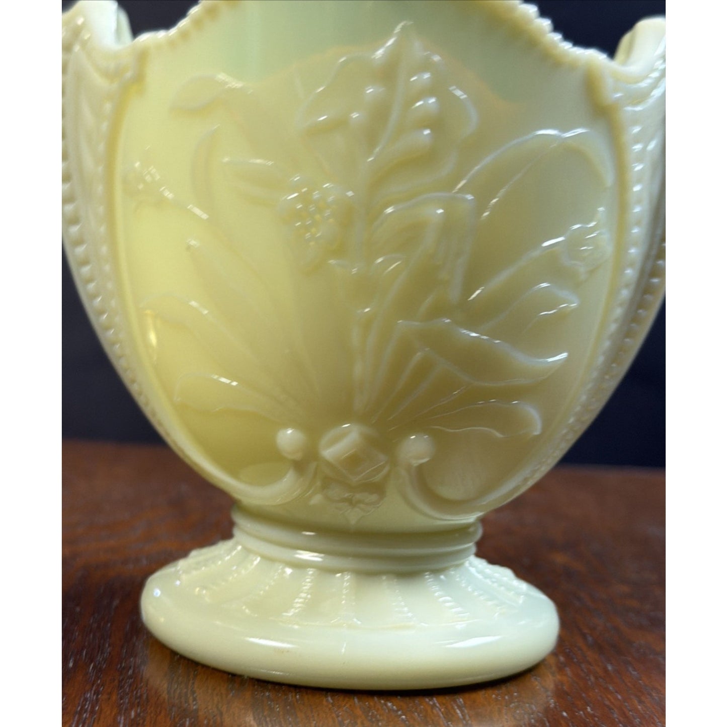 EAPG National Northwood Glass Iris Wild Bouquet Custard Spooner Spill Uranium