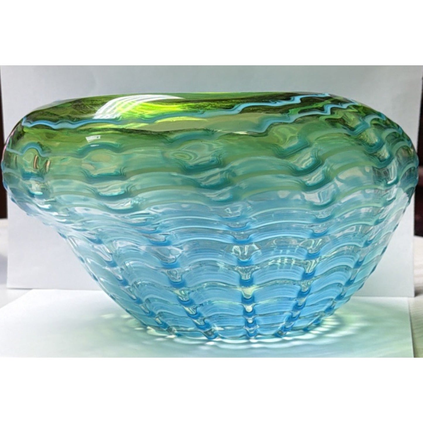 Dale Tiffany Waterfront Hand Blown Art Glass Green Blue Favrille Vase Bowl