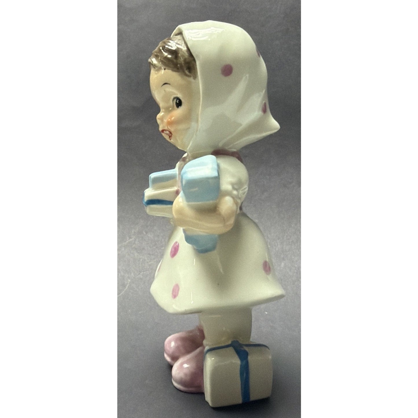 Vtg Ucagco Little Kerchief Girl Porcelain Figurine Presents Gifts Japan AS-IS