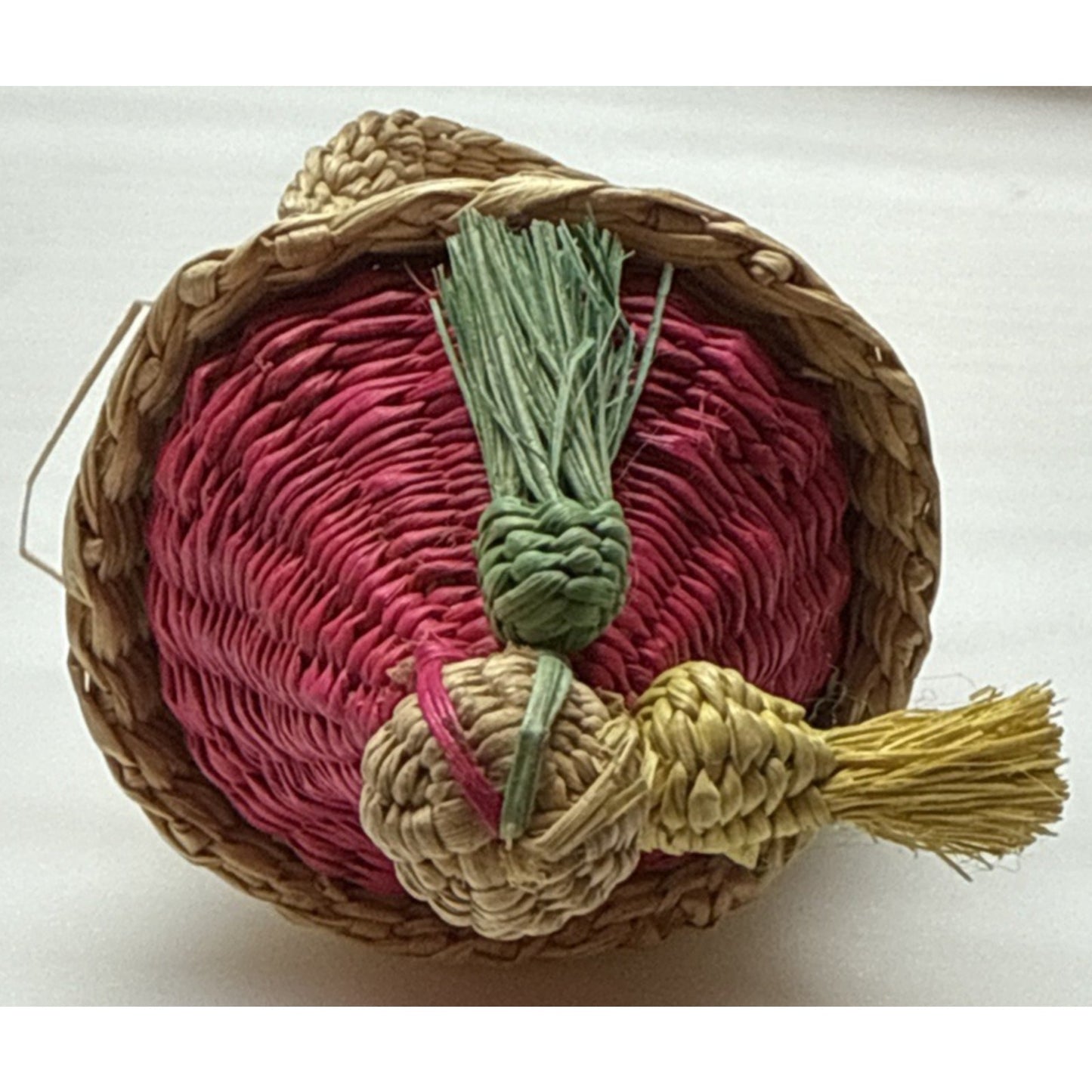 Vintage Santa Christmas Ornament Woven Straw Wicker Bells Peruvian As-Is