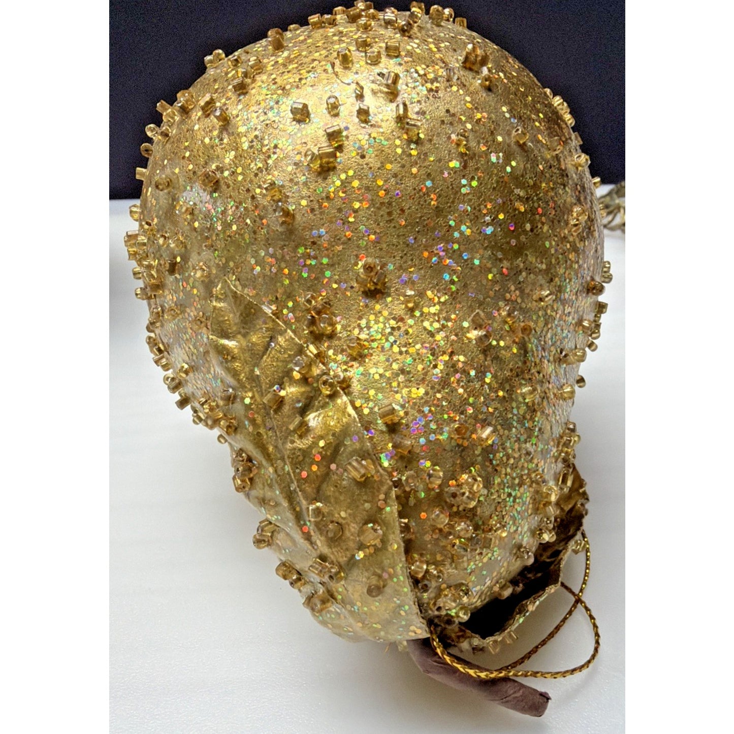 Vintage Lot of 3 Fruit Ornaments Gold Glitter Beaded Pear Pomegranate As Is