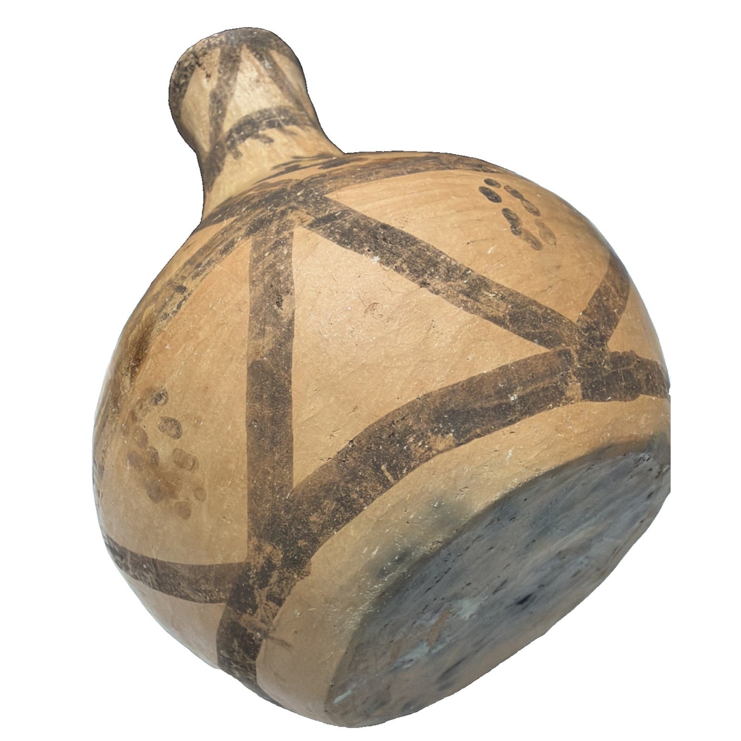 Old Berber Moroccan Pottery Vessel Double Spout Jug Hand Drawn Painted As Is