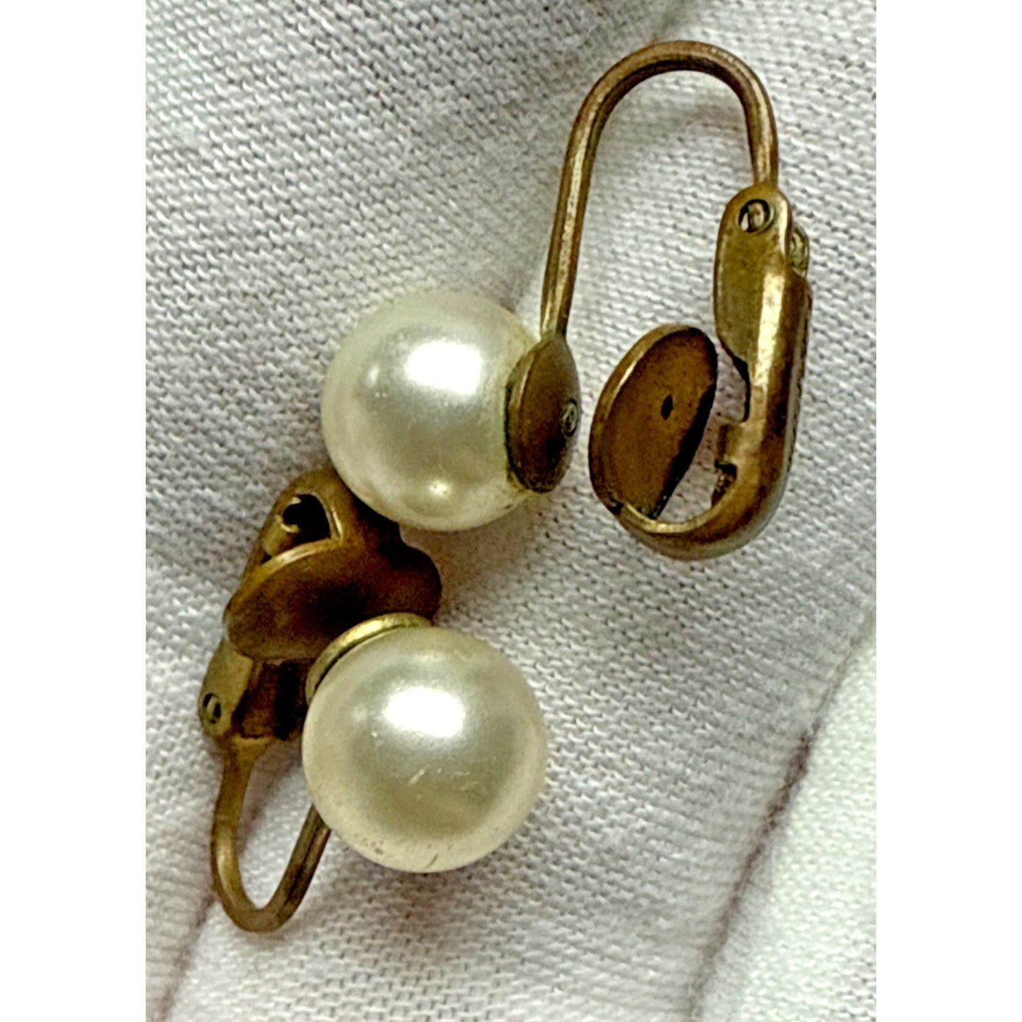 Vintage Richelieu Faux Pearl Huggie Clip On Earrings Gold Metal Brass Read