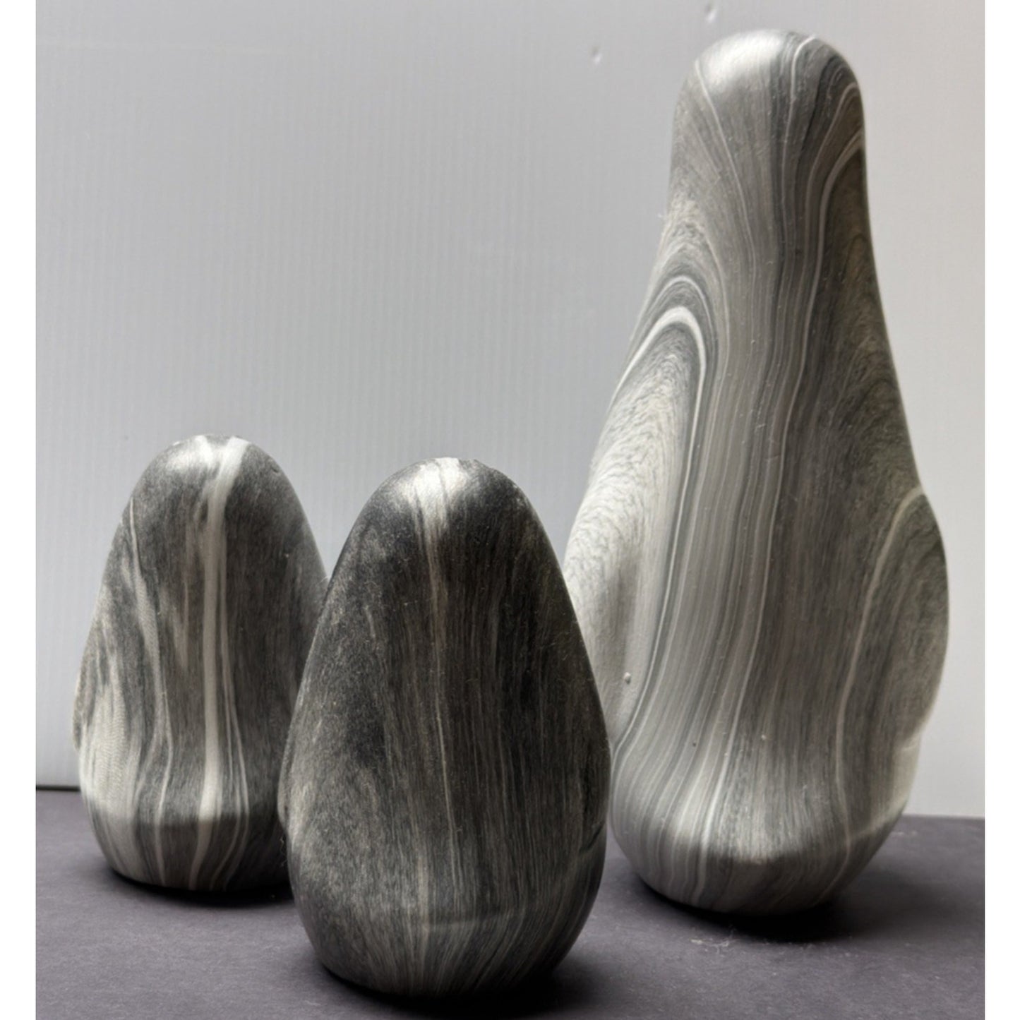 MCM Lot of 3 Ceramic Penguin Bird Figurines Marble Slate Glazed Black White Gray