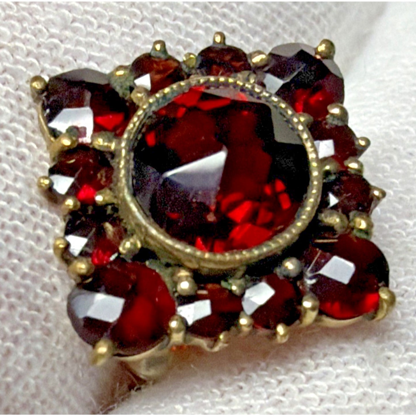 Victorian Red Garnet Star Snowflake Cluster Germany Brooch Pin Screw Earrings