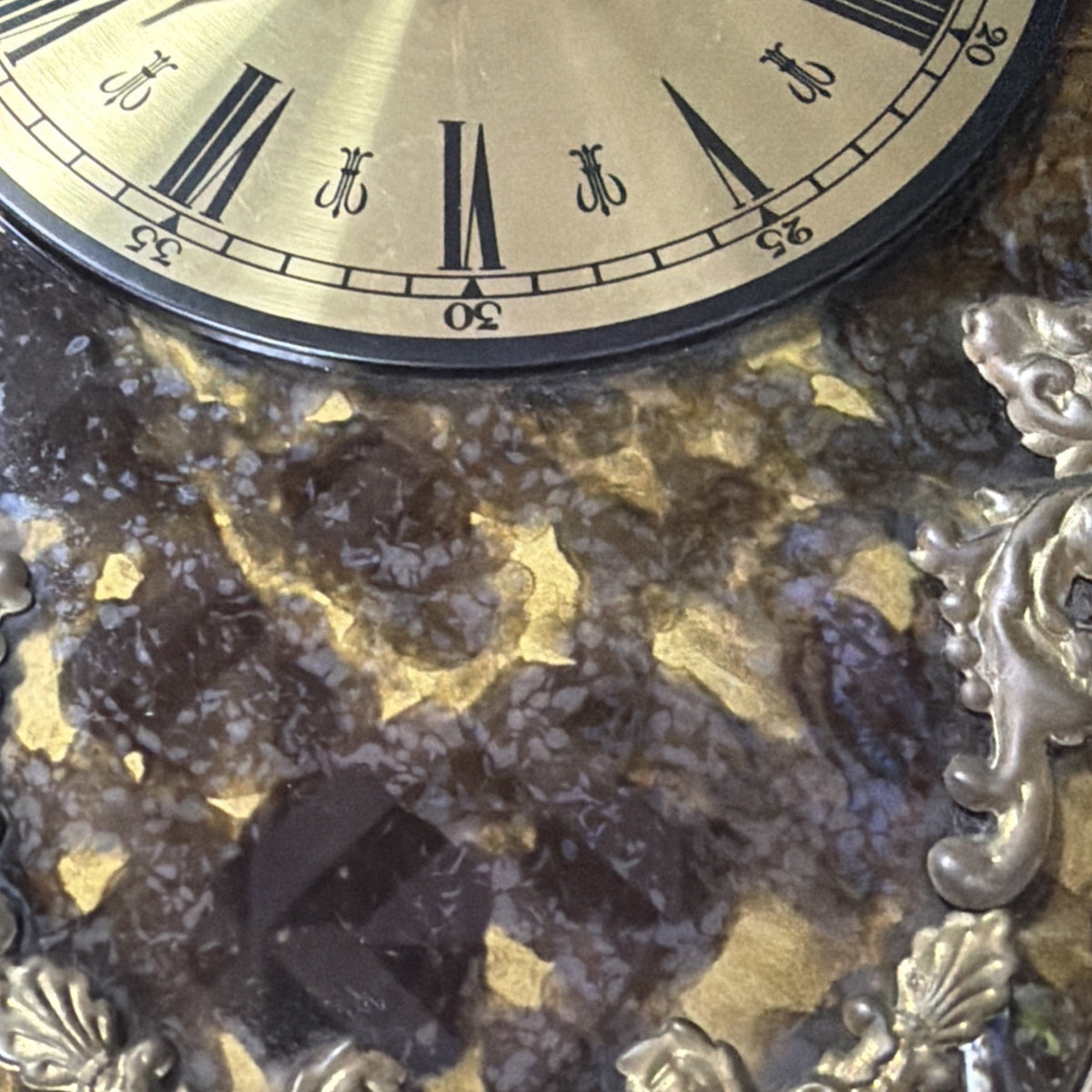 MCM Empire Art Products Co NY Hollywood Regency Wood Framed Clock Gold Brass Met