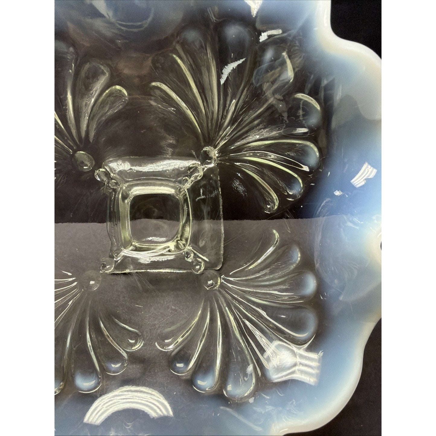 EAPG Jefferson Glass Footed Bowl Beaded Fan 211 Opalescent Ruffled Wavy Rim