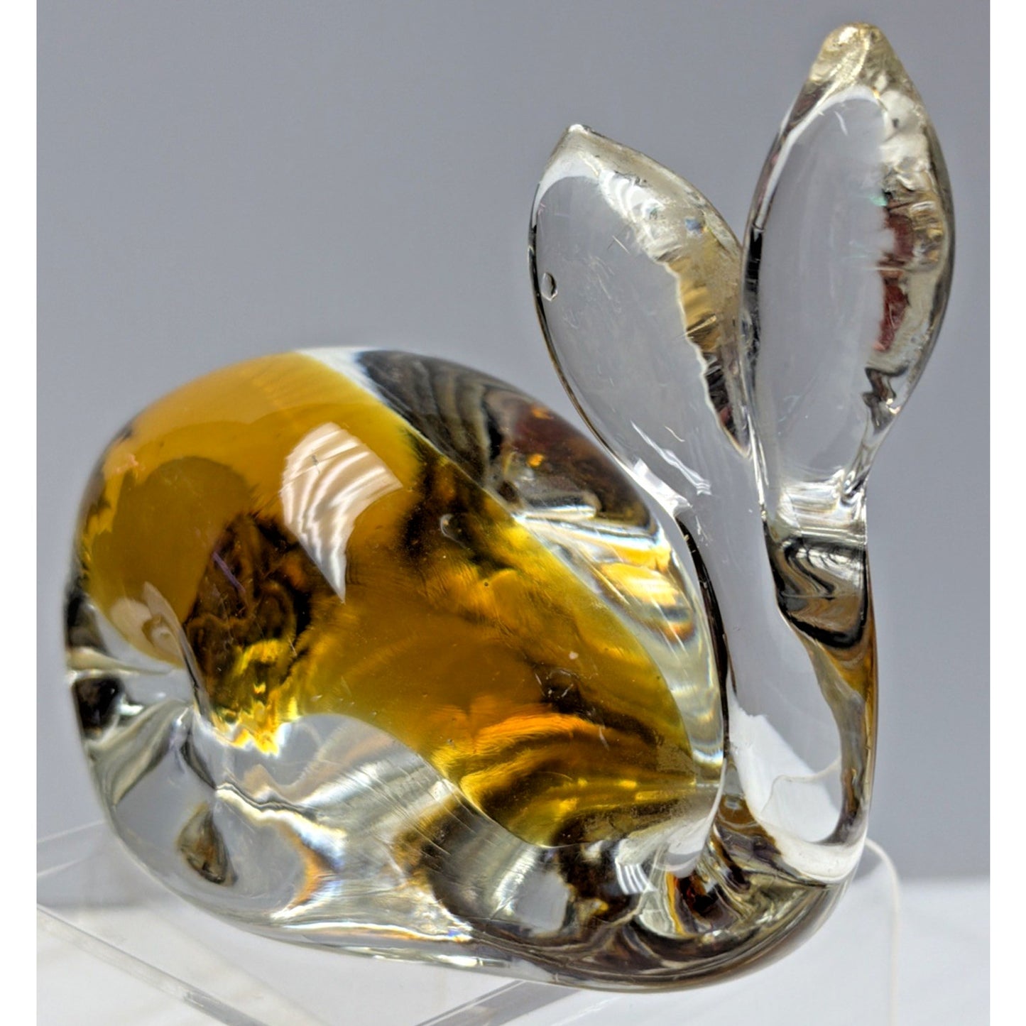 Vintage Pilgrim Art Glass Handblown Cased Amber Clear Whale #954 As Is