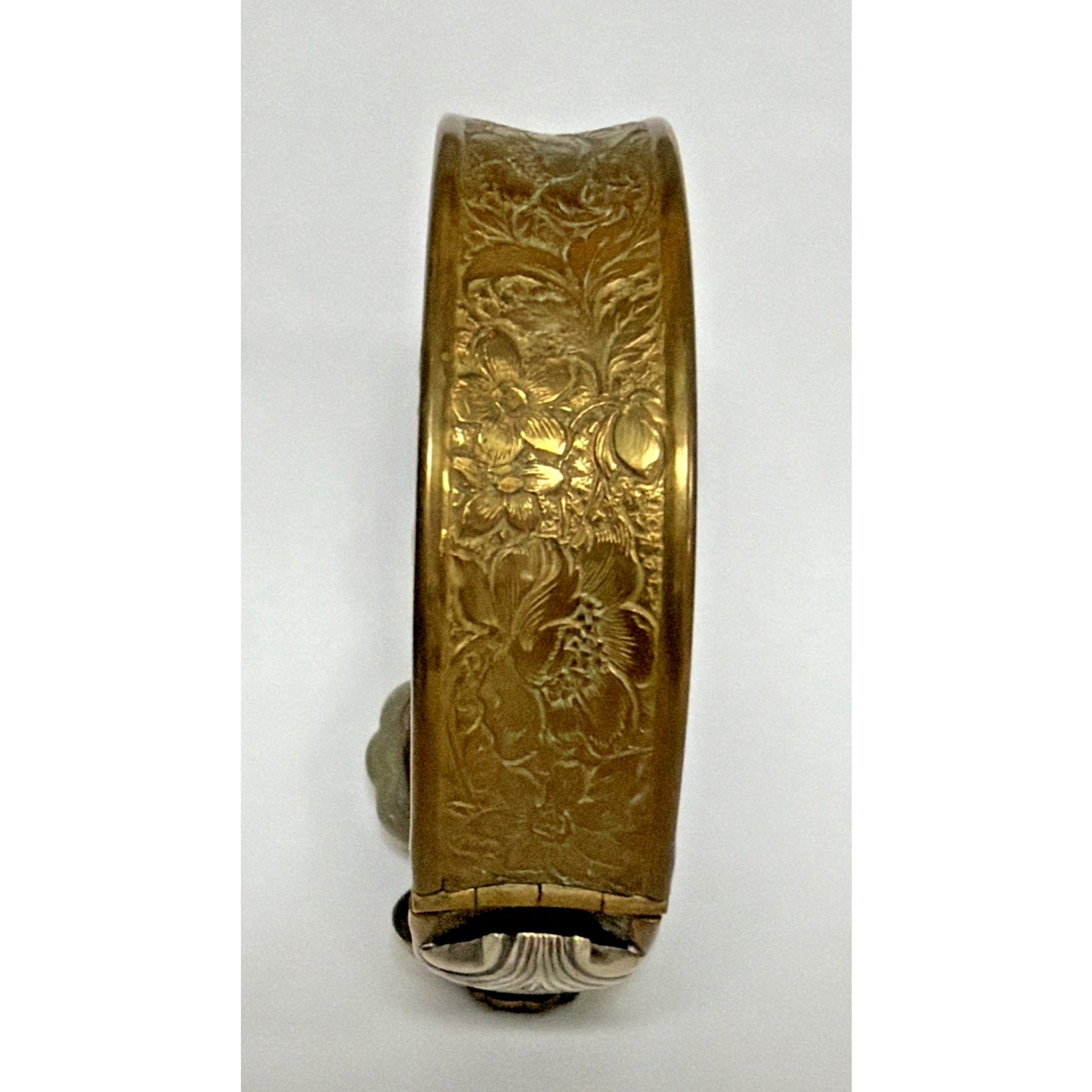 Victorian Brass Hinged Embossed Cuff Bracelet Mixed Metal Concho Western As Is