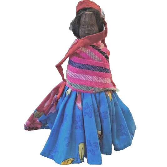 Vintage Hand Carved Wood Indian Doll Tarahumara Raramuri Mother And Child