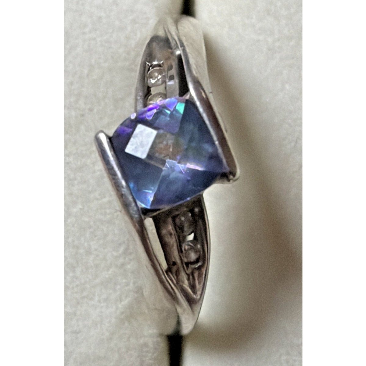 Vintage Star Ring Inc P4SR Diamond Topaz Ring Platina 4 Sz 7 Read Description