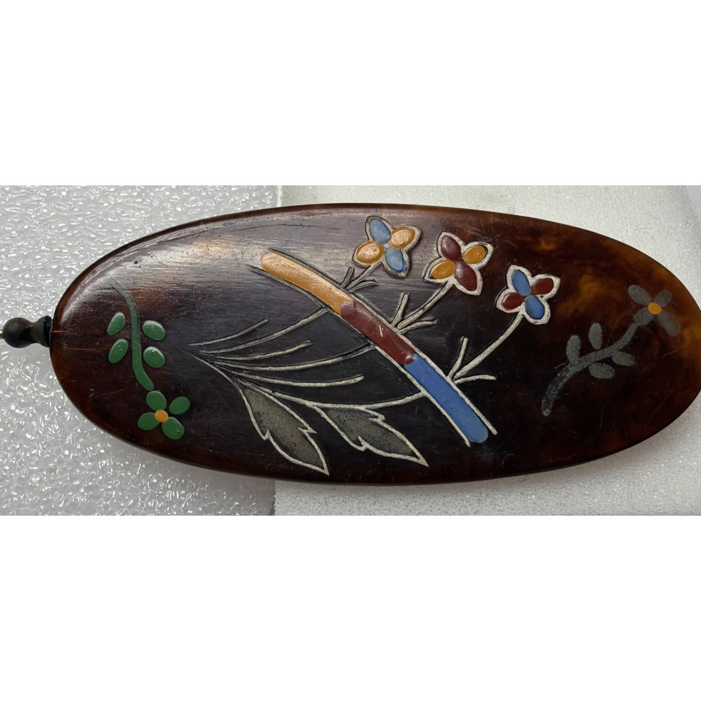 Art Deco Tortoise Shell Hair Pin Stick Pin Faux Hand Painted Enameled As Is