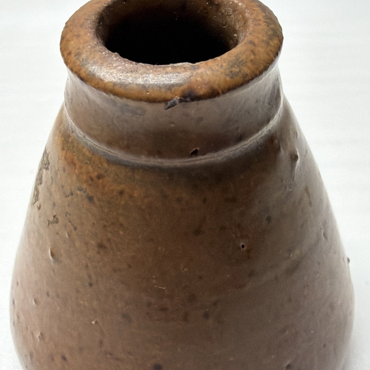 Primitive Stoneware Salt Glazed Cone Inkwell Brown Ink Bottle Vase