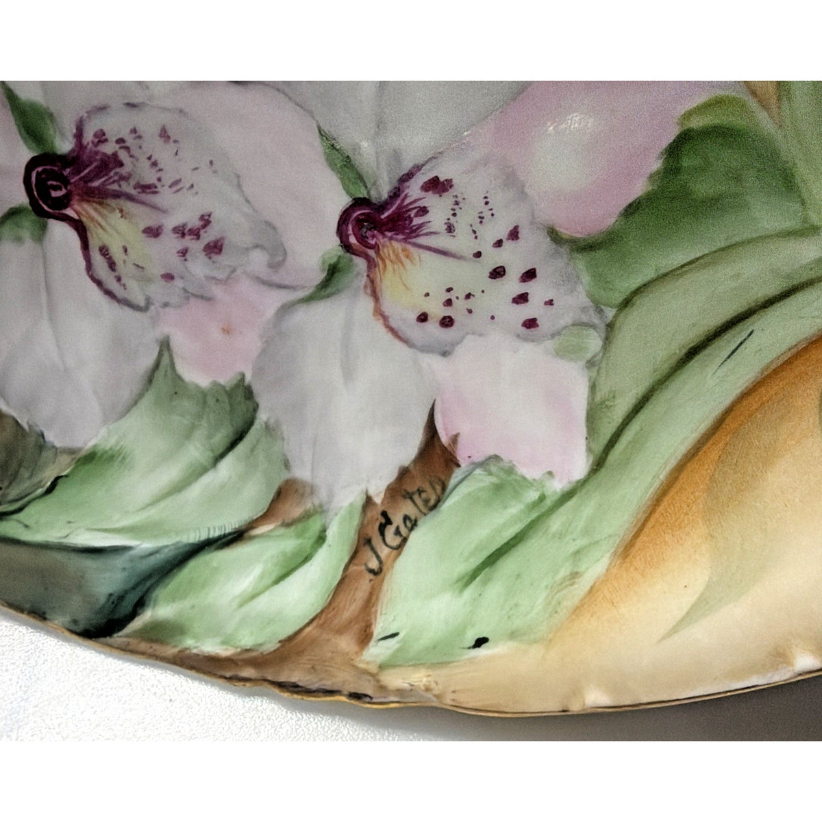 Antique Rosenthal Bavaria Hand Painted Lily Flower Plate Signed Gates Pink Green