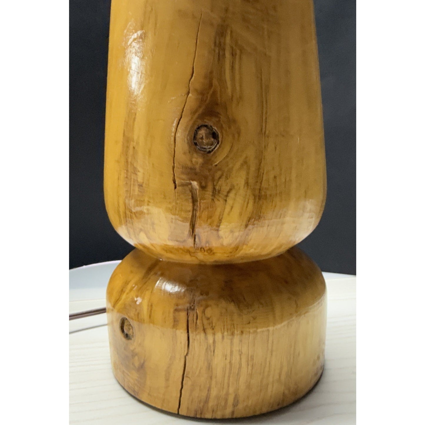 Vintage Wood Turned Table Lamp Burlwood Tall Flame Finial As Is Read