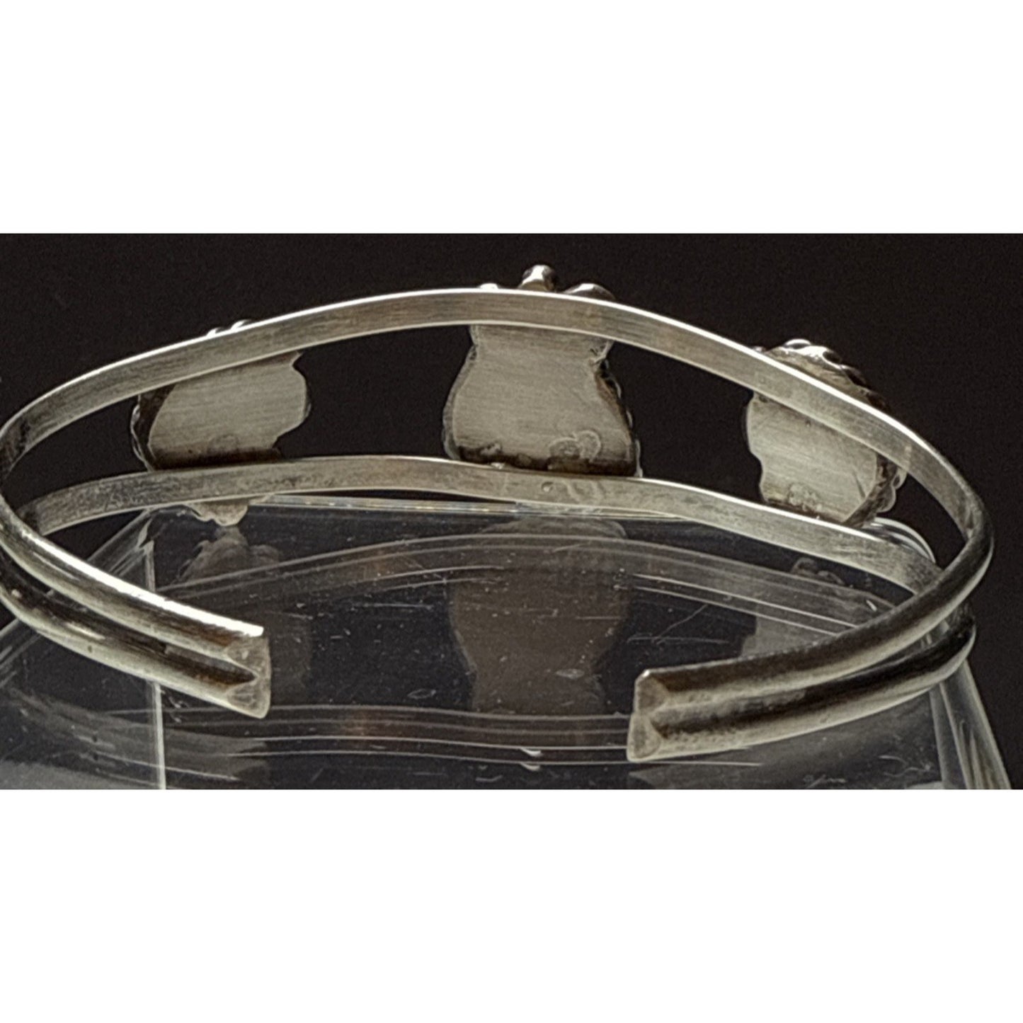 Vintage Native Sterling Silver Turquoise Cuff Bracelet Ornate 3 Stone As Is