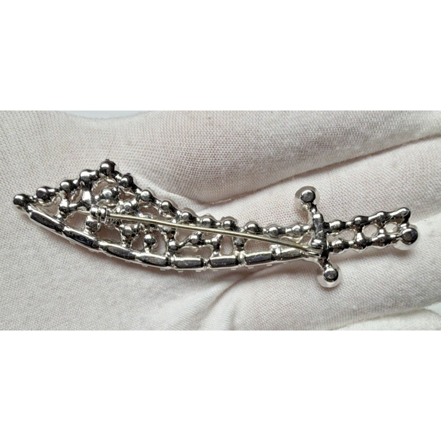 Vintage Sword Pin Brooch Dagger Crystal Rhinestones Baguette Silver