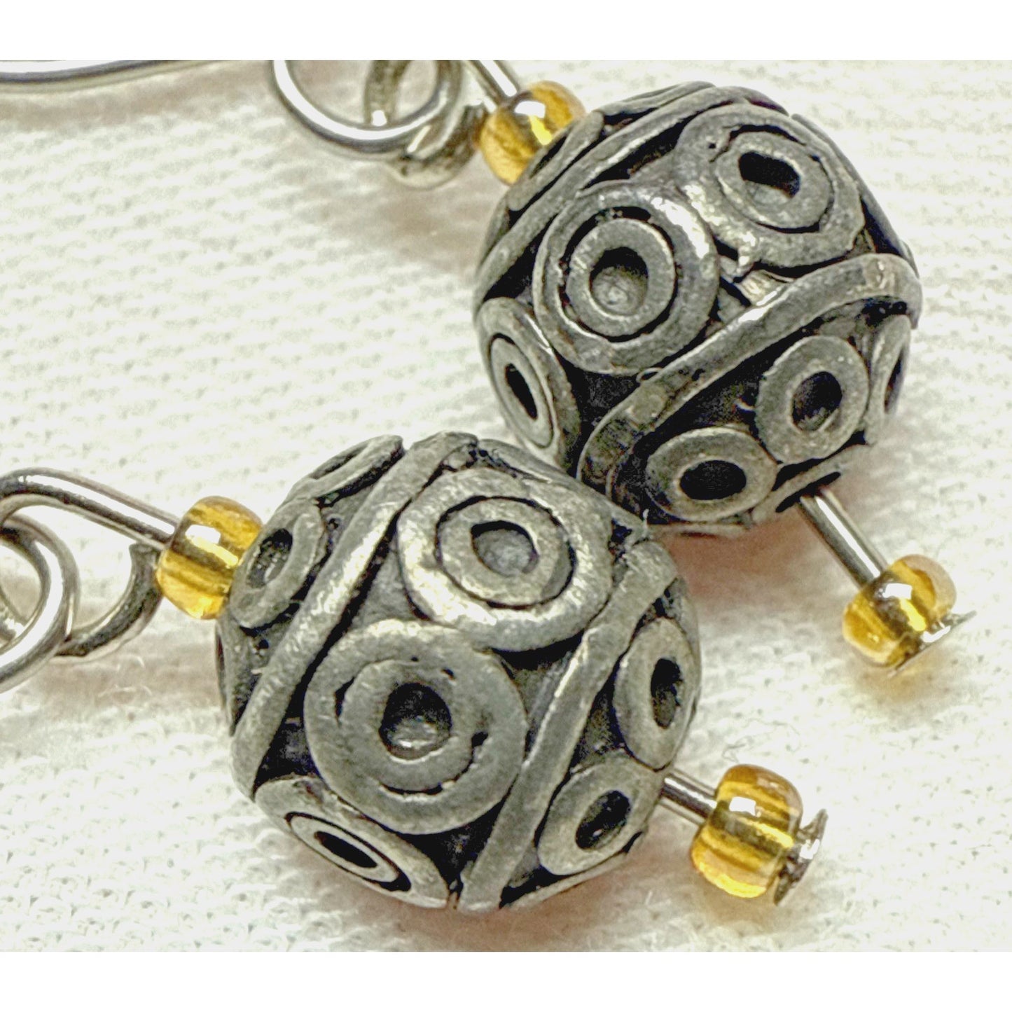 Vintage Sterling Silver Round Ball Bead Drop Earrings Bali Wire Moroccan