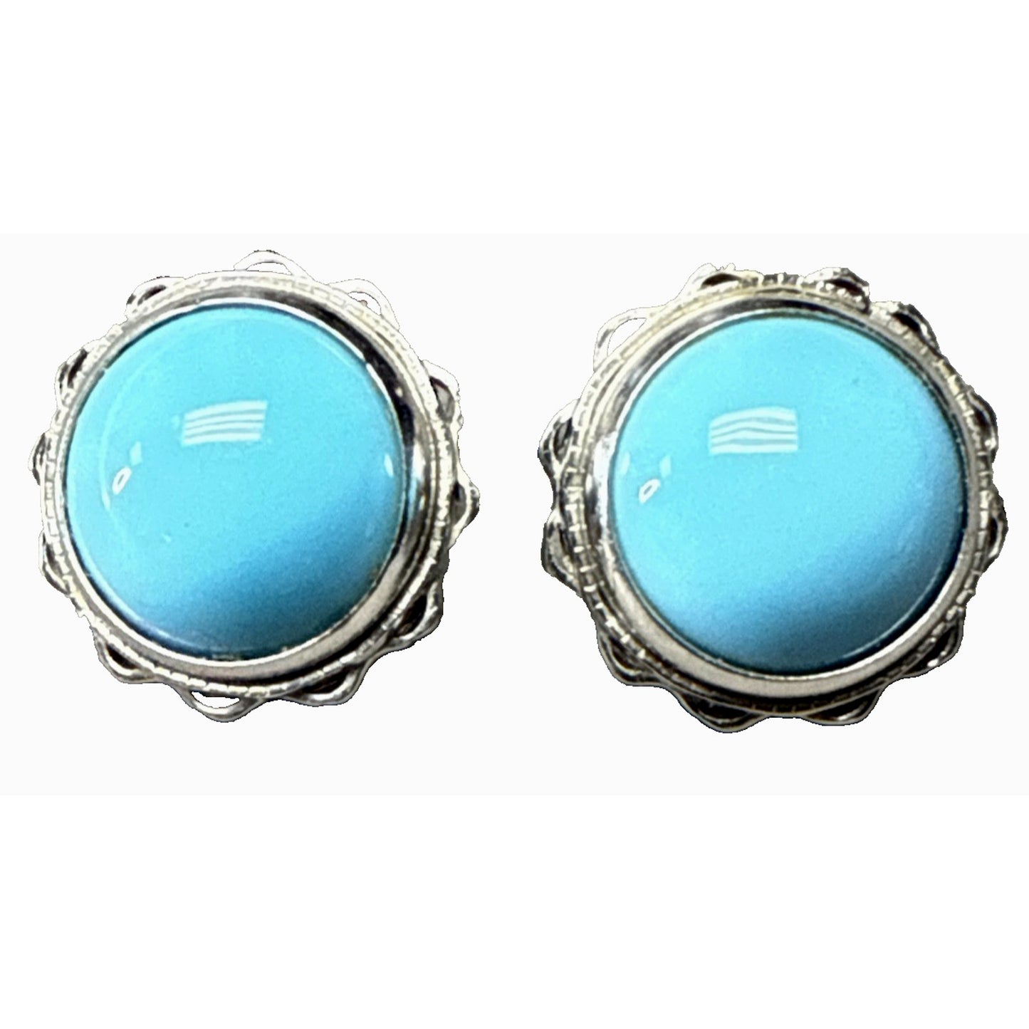 Vintage ZZ 14k White Gold Blue Turquoise Stud Earrings