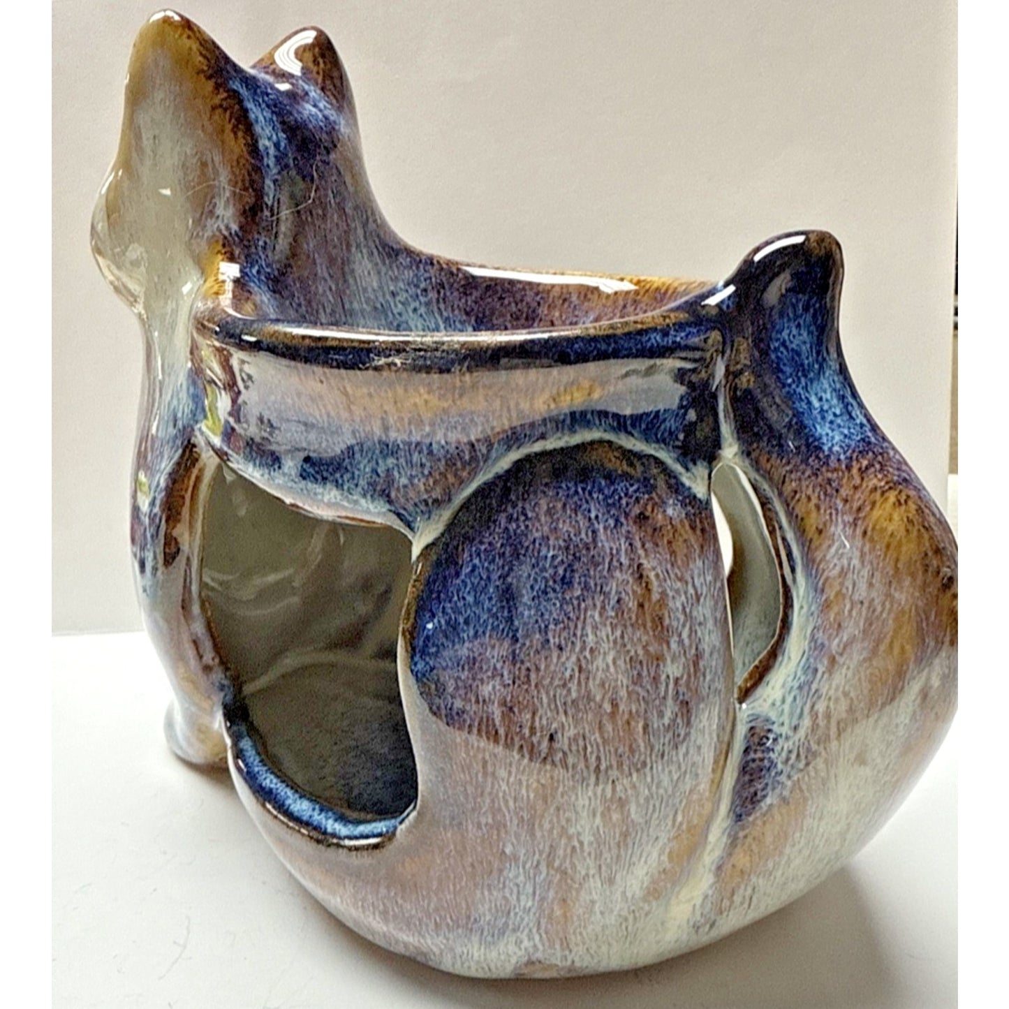 North Eagle Pottery Wall Glazed Folk Art Cat Vase Candle Holder Wax Warmer