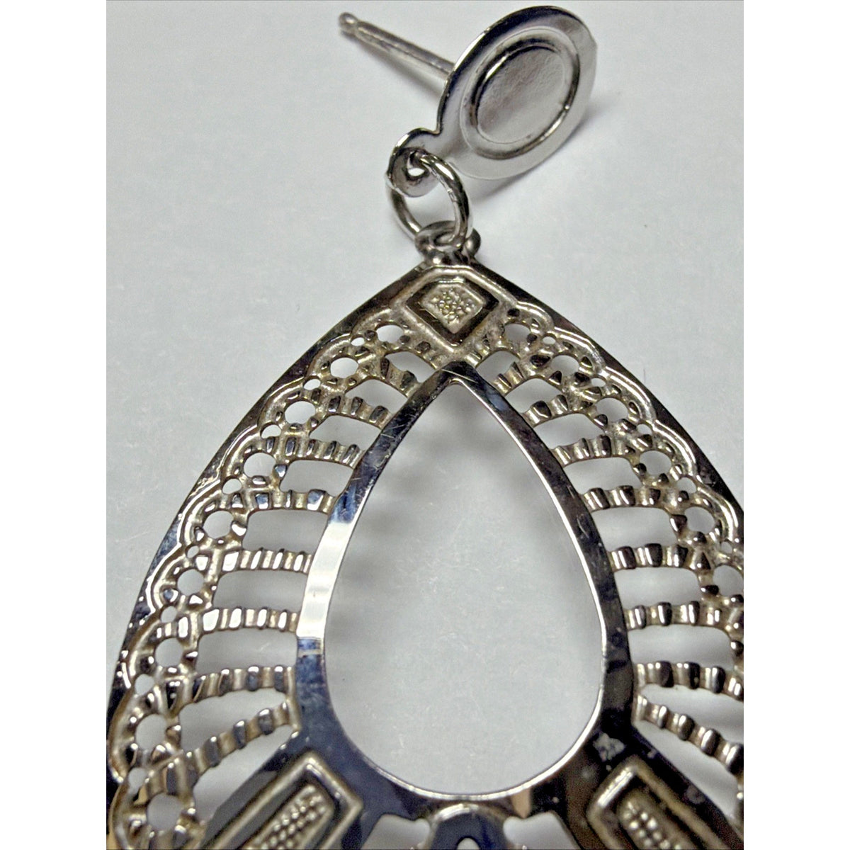 Vtg Ornate Sterling Silver Filigree Open Teardrop Dangle Earrings Post No Backs