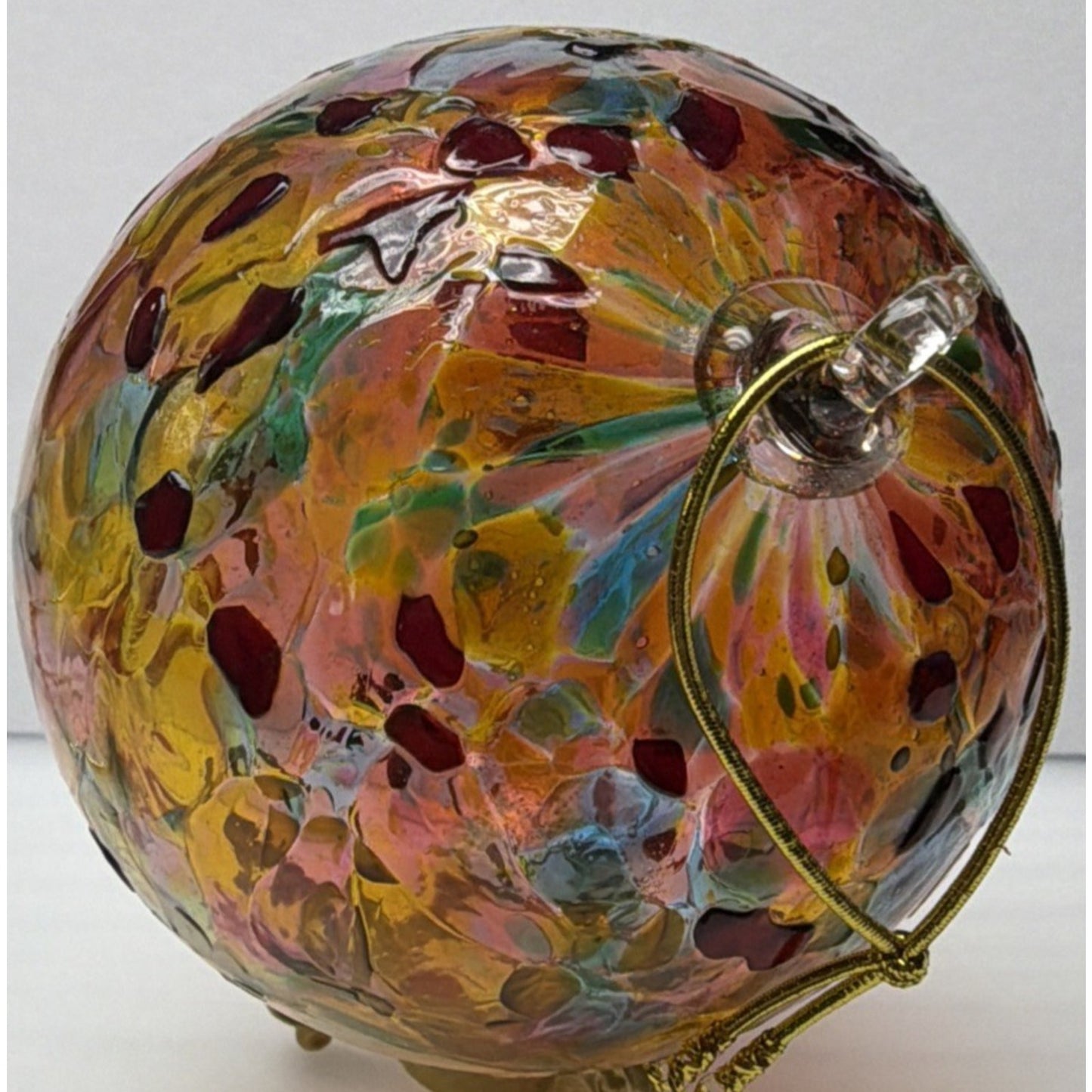 Art Glass Suncatcher Ornament Blown Mosaic Calico Pattern Textured
