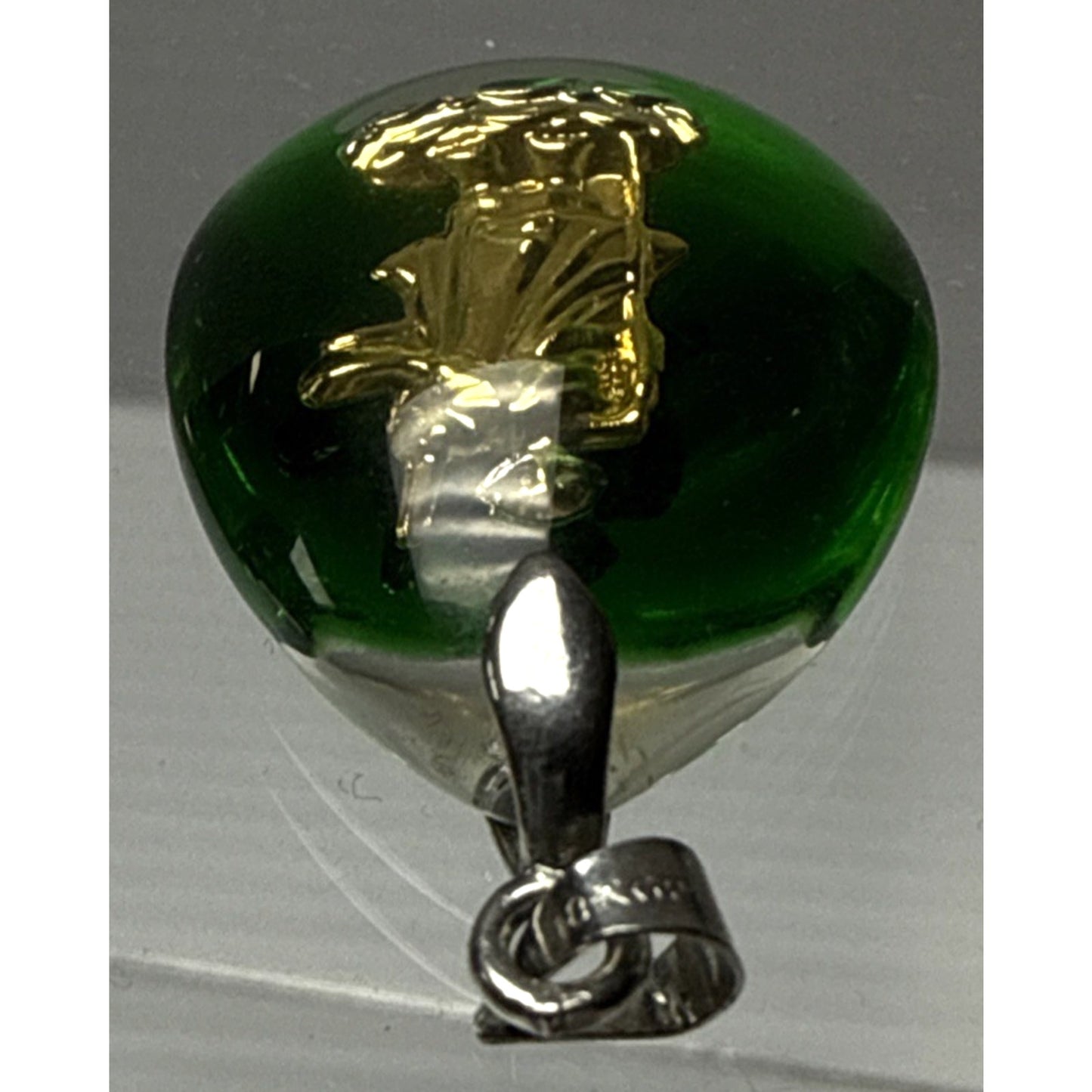 Vintage Green Lucite Resin Encased Gold Buddha 18k GP Amulet Pendant As-Is