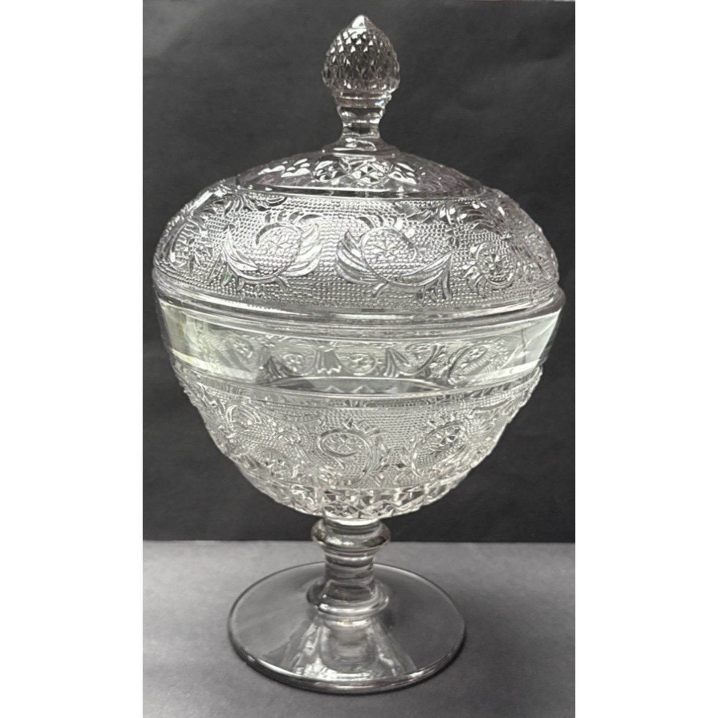 Duncan Miller Sandwich Glass Pale Lavender Lilac Covered Candy Dish Pedestal