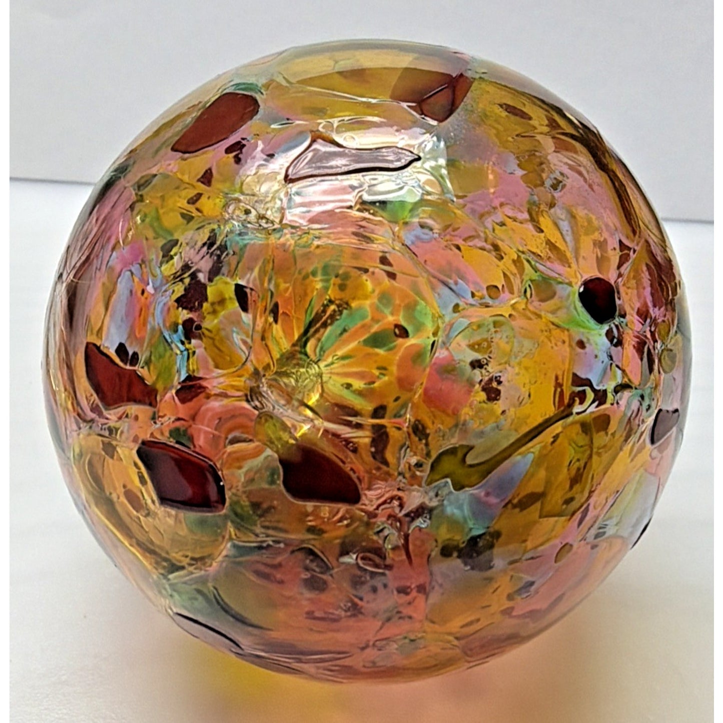 Art Glass Suncatcher Ornament Blown Mosaic Calico Pattern Textured