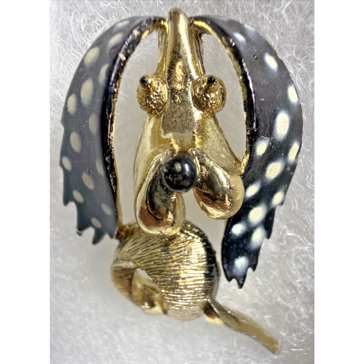 Vtg Gold Tone Metal Prancing Dancing Poodle Dog Brooch Polka Dot Painted Enamel