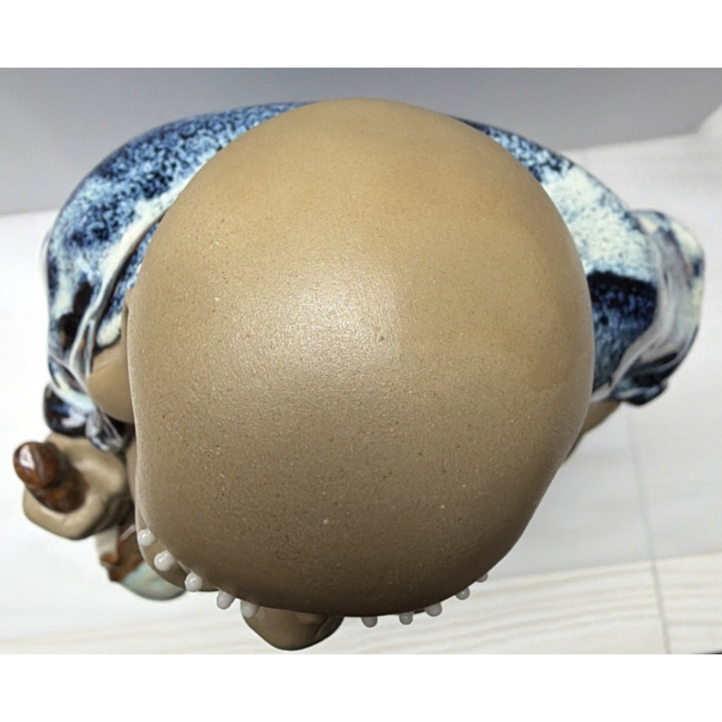 Shiwan Mudman Pottery Chinese Blue Flambe Glazed Happy Buddha Sculpture Hotei