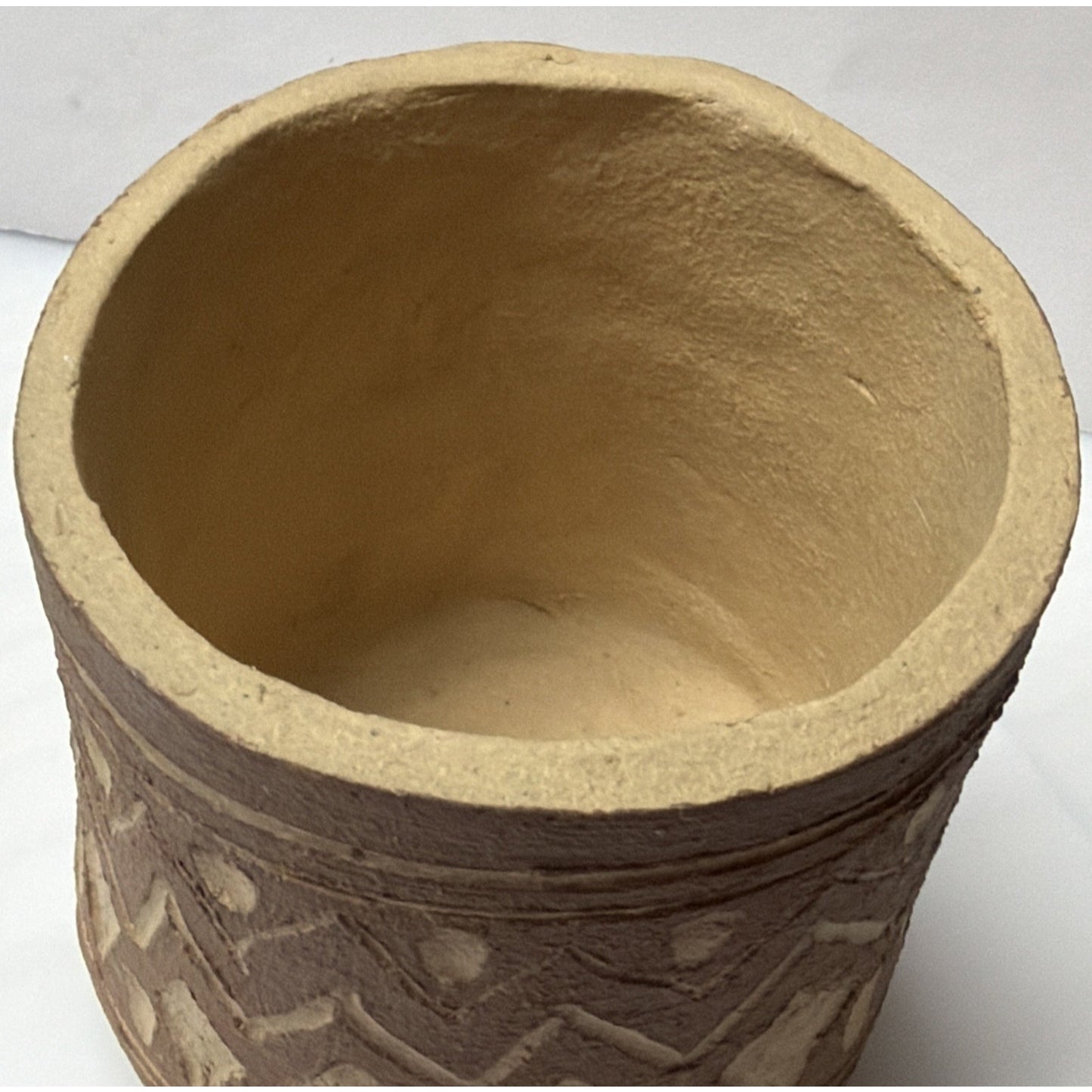 Vintage Boynton Art Pottery Abstract Vase Cup Planter Signed Brown Tan