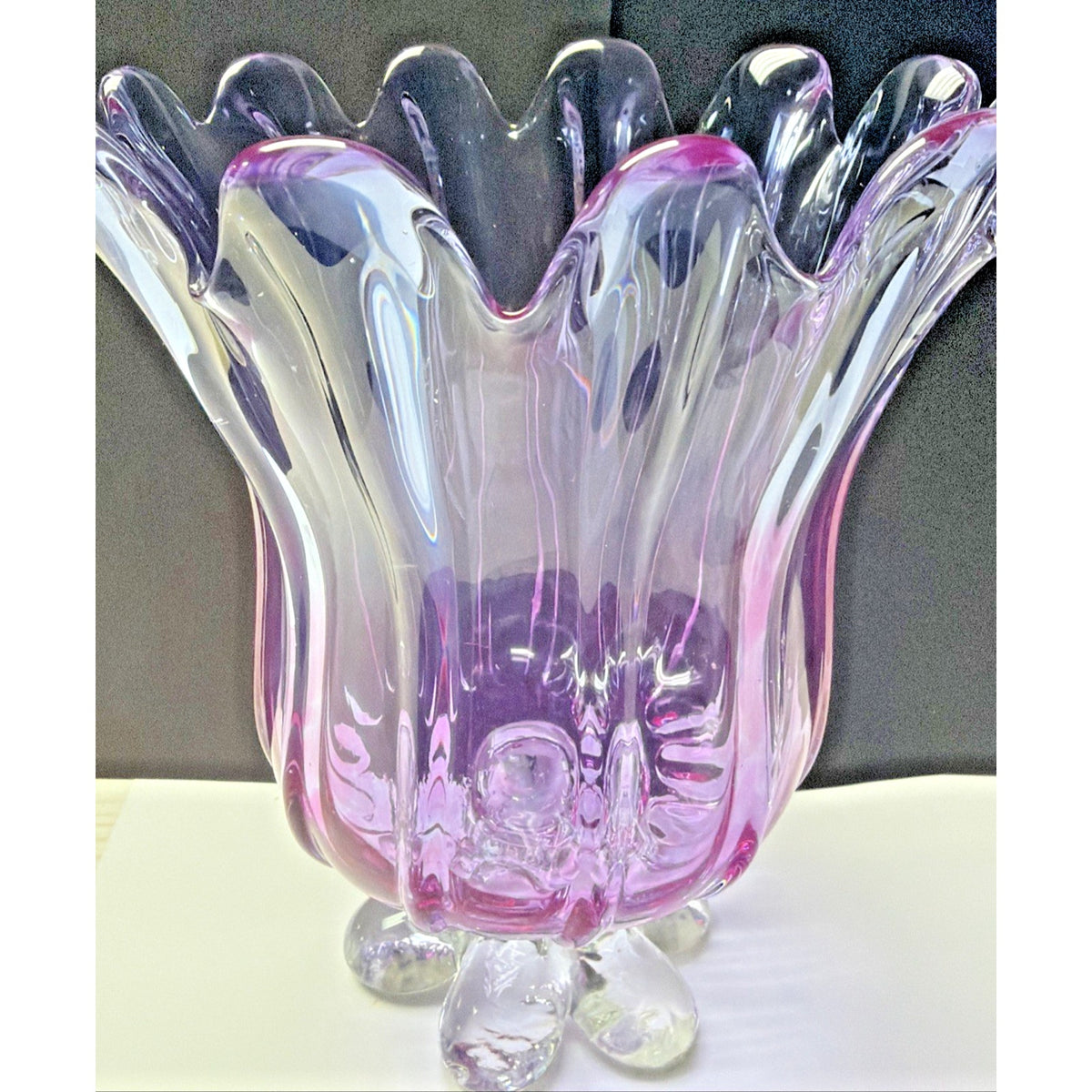 MCM Chribska Josef Hospodka Gradient Art Glass Vase Footed Mottled Purple Blue