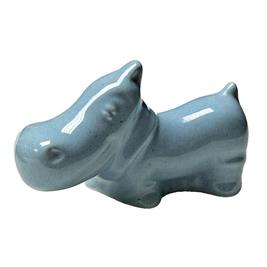 Vintage Blue Glazed Ceramic Pottery Hippopotamus House Hippo Figurine