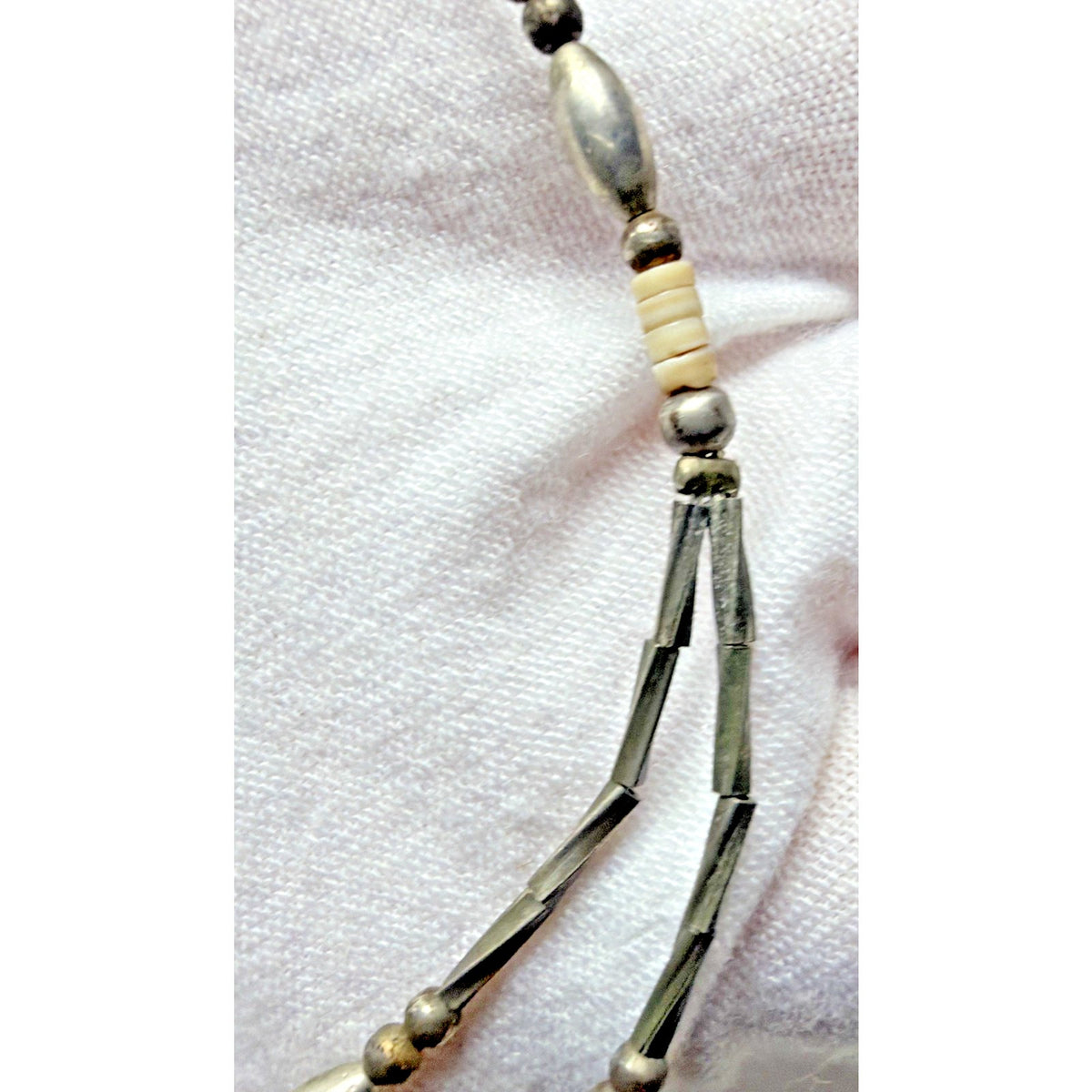 Vtg Liquid Silver Heishi Bead Tigers Eye Stone Necklace Sterling Southwestern