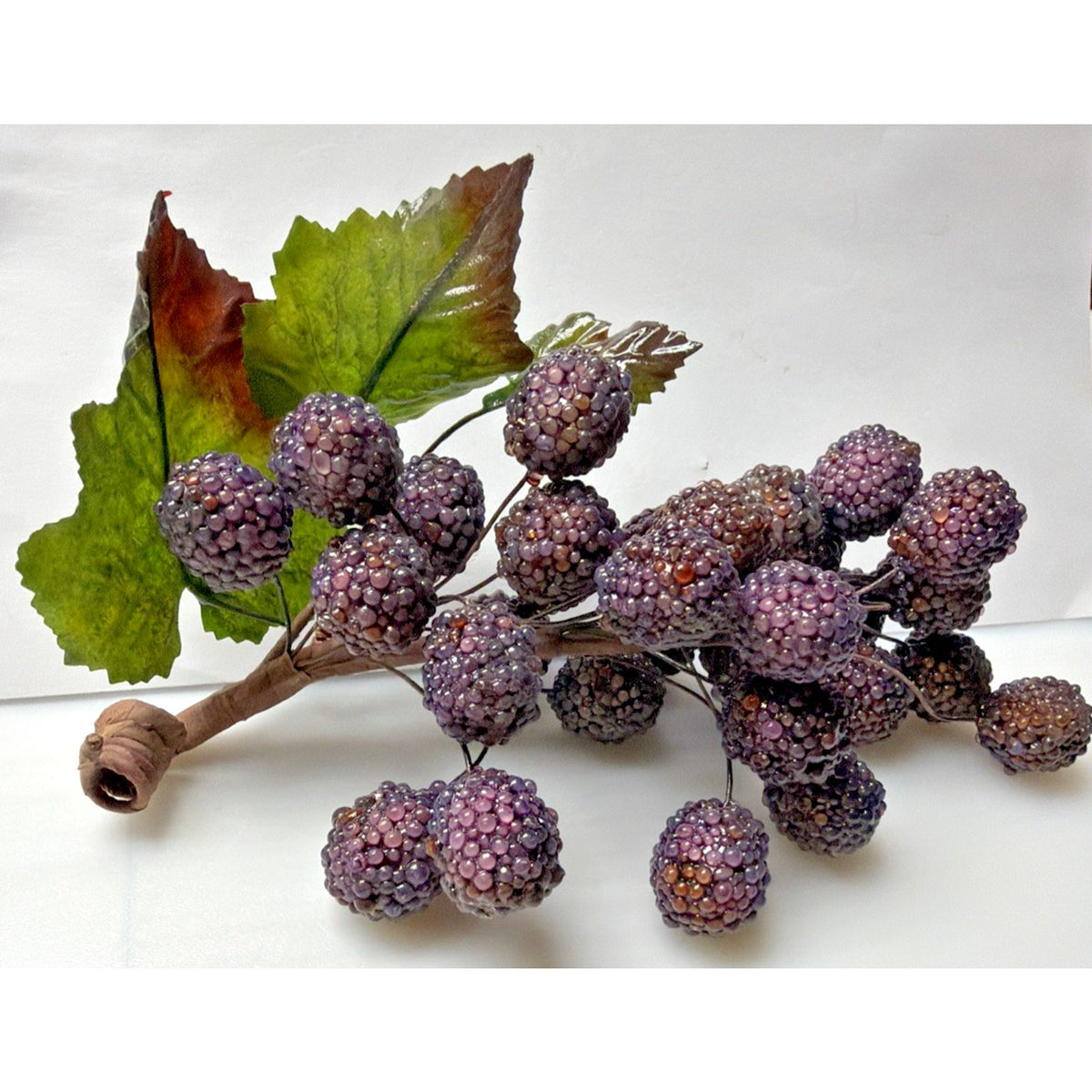 MCM Grape Cluster Glass Beaded Stem Leaves Fruit Purple As Is