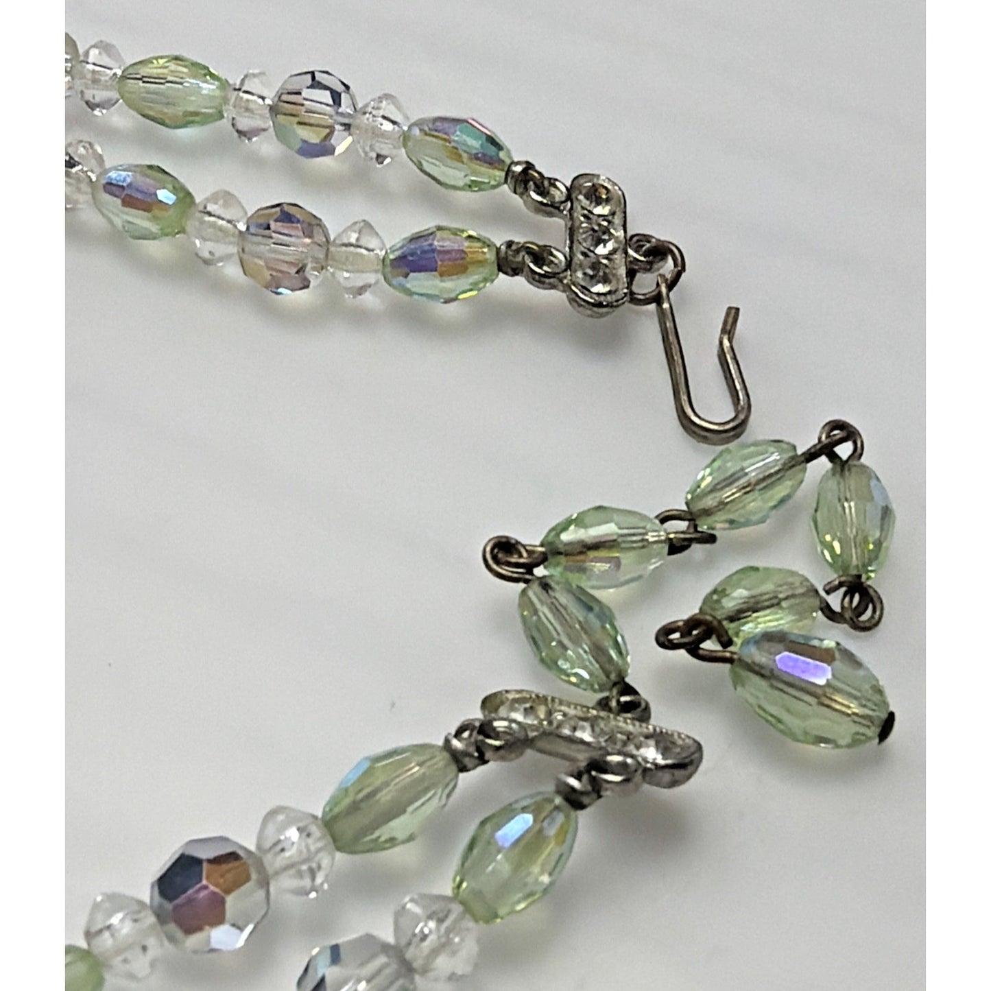 MCM Faceted AB Crystal Peridot Double Strand Necklace Rhinestone Hook Choker