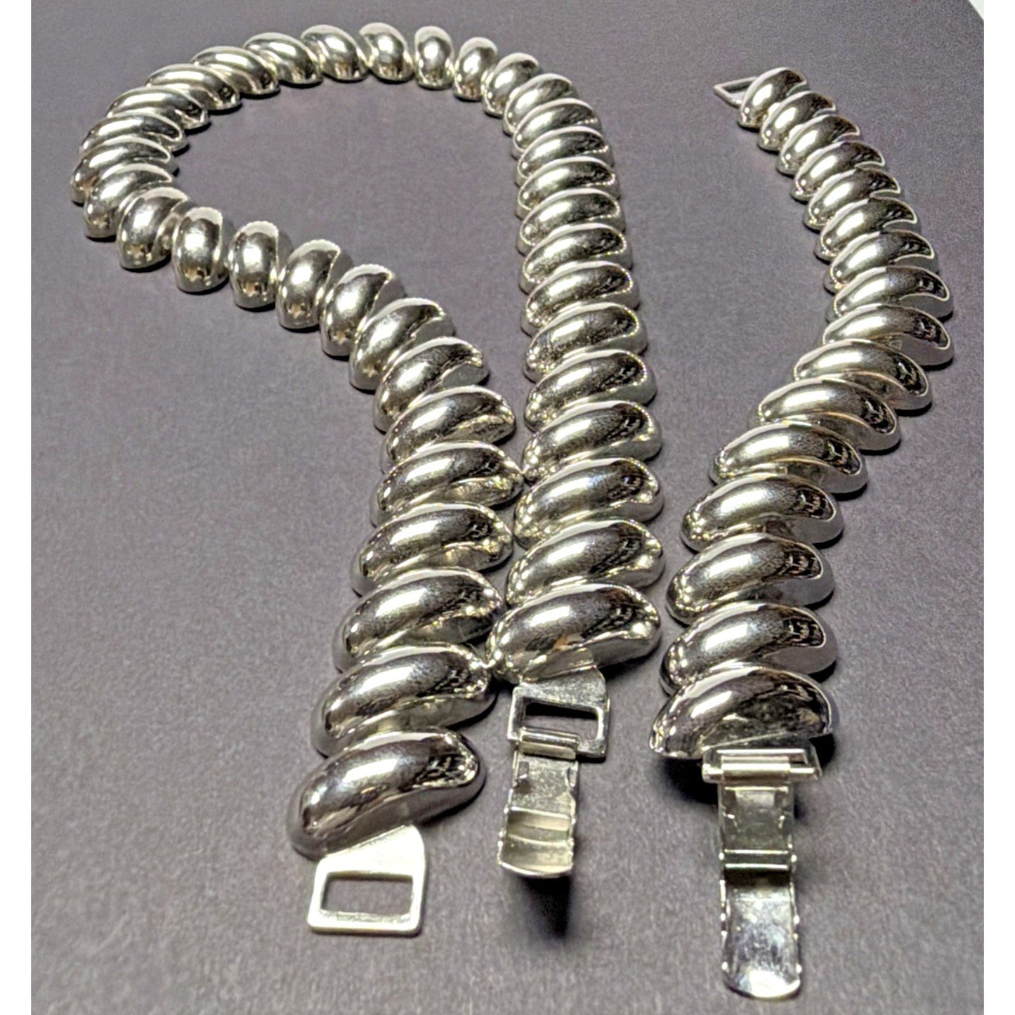 Vintage Set Napier Collar Necklace Bracelet Silver Tone Chunky Oval Link