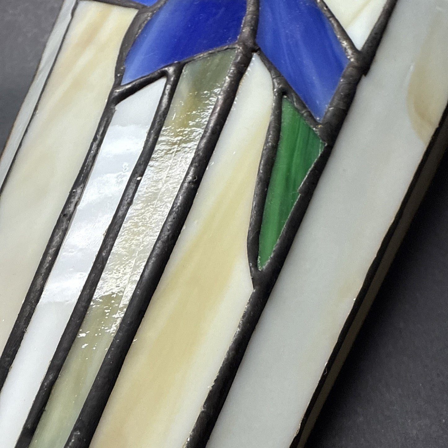 Stained Glass Iris Lily Flower Wall Sconce Light Lamp Shade Dark Blue Slag