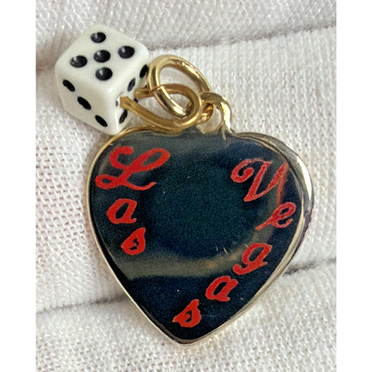 Vintage Las Vegas Gold Tone Heart Charm Pendant Dice Die