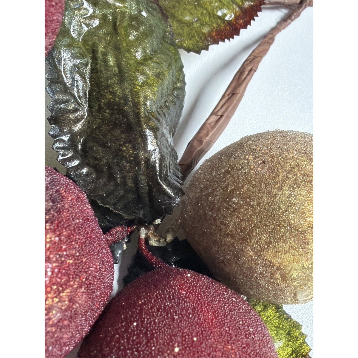 Lot of 2 Vtg Sugar Beaded Sugar Fruit Picks Apple Berries Frosted Stems Leaves