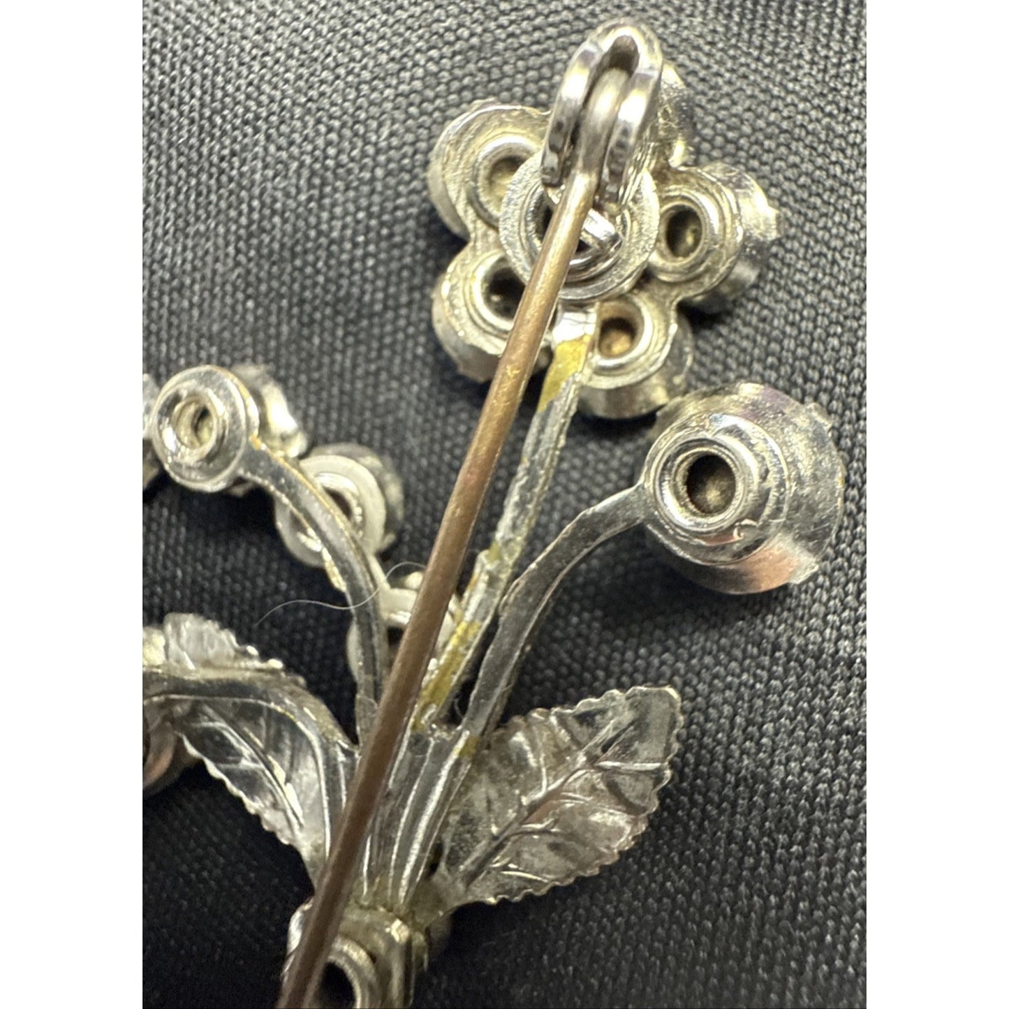 Art Deco Flower Bouquet Floral Spray Faceted Rhinestone Pendant Brooch