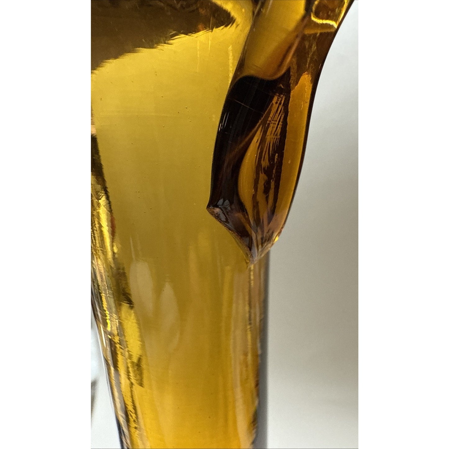 MCM Empoli Glass Honey Amber Decanter Ewer Pitcher Italy Handle 15" Tall As-Is