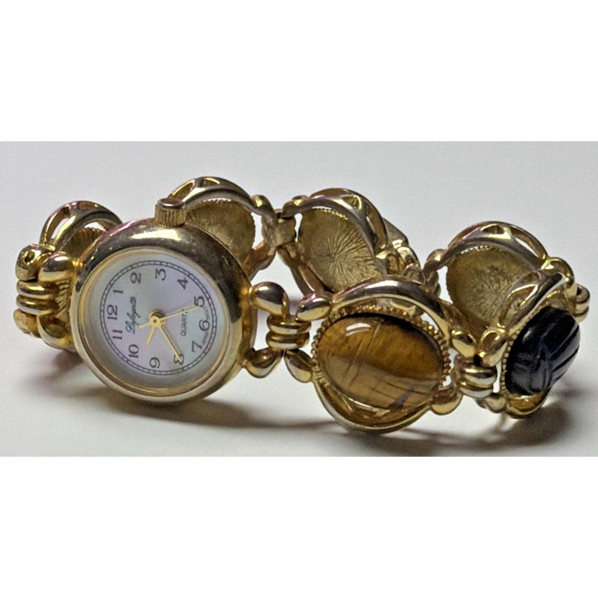 Vtg Lafayette Scarab Beetle Watch Bracelet Ladies MOP 22mm Sz 6.5