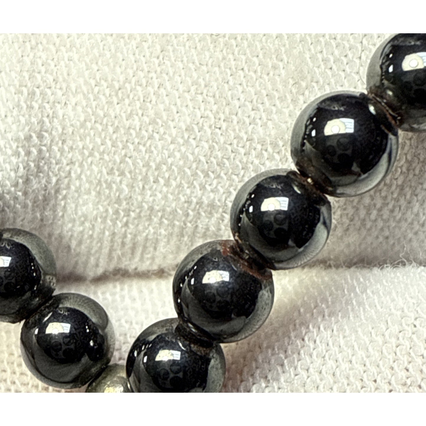 Navajo Pearl Hematite Sterling Silver Inlay Beaded Necklace