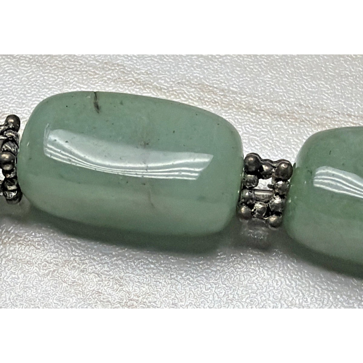 Jade Jadite Tumbler Beaded Silver Tone Necklace Green Choker Statement Chunky