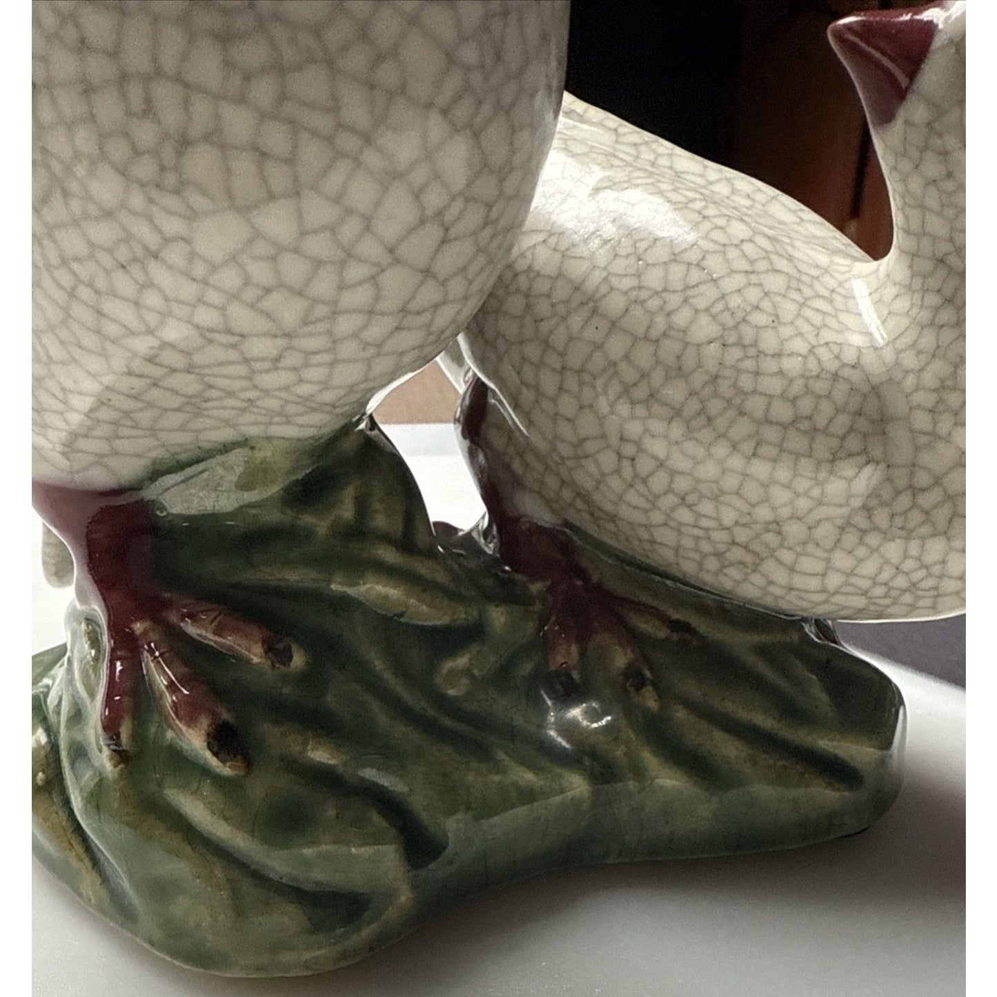 Vintage Chinese Crackle Glazed Majolica Pottery Doves Love Birds Sculpture