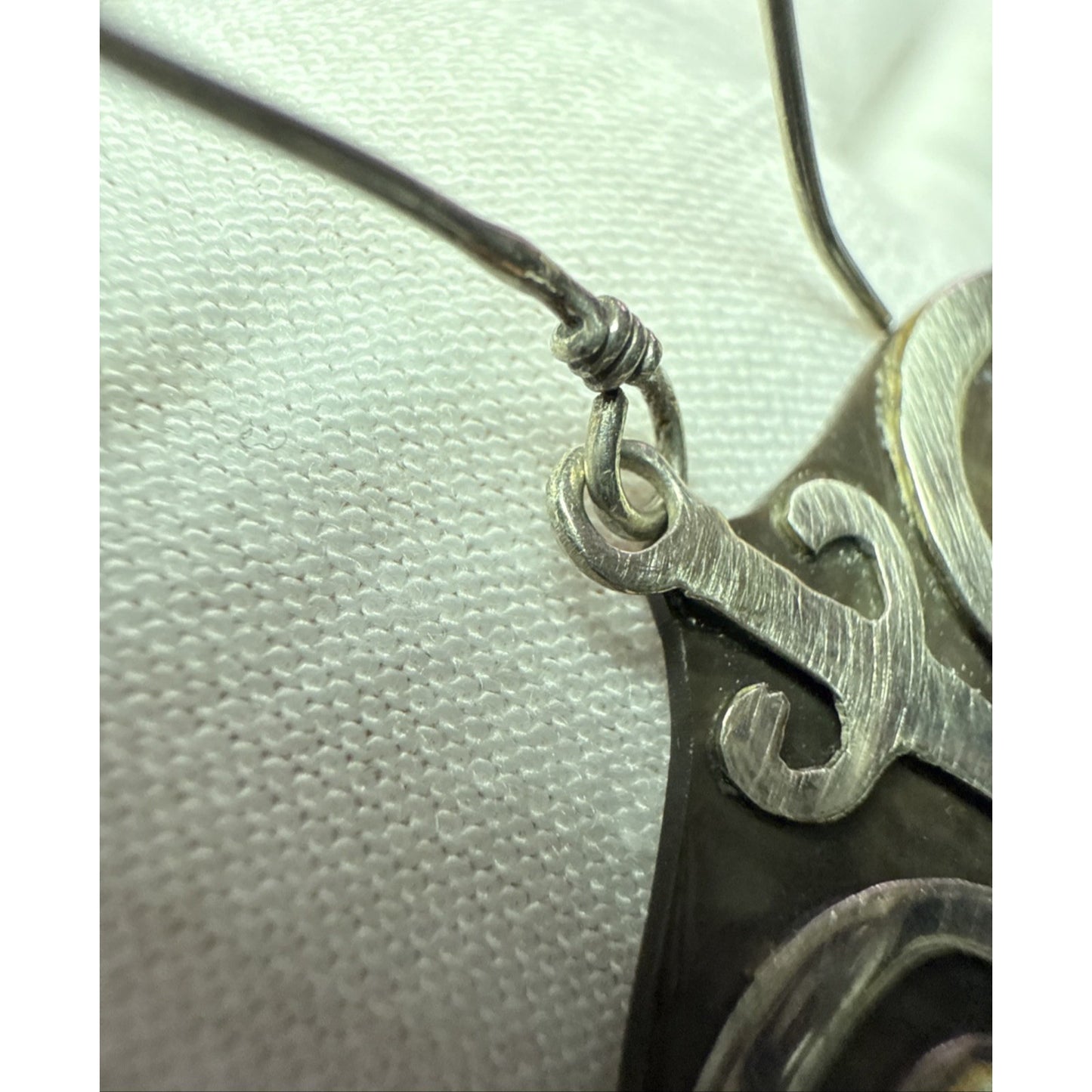 Vintage Sterling Silver Overlay Shell Nacre Earrings Large Ornate Filigree