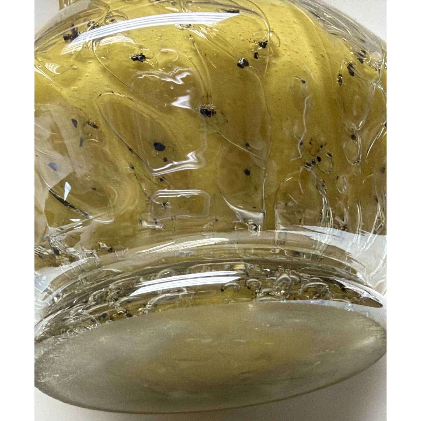 MCM French Studio Art Glass Yellow Bubbles Infused Iridescent Cased Vase As Is