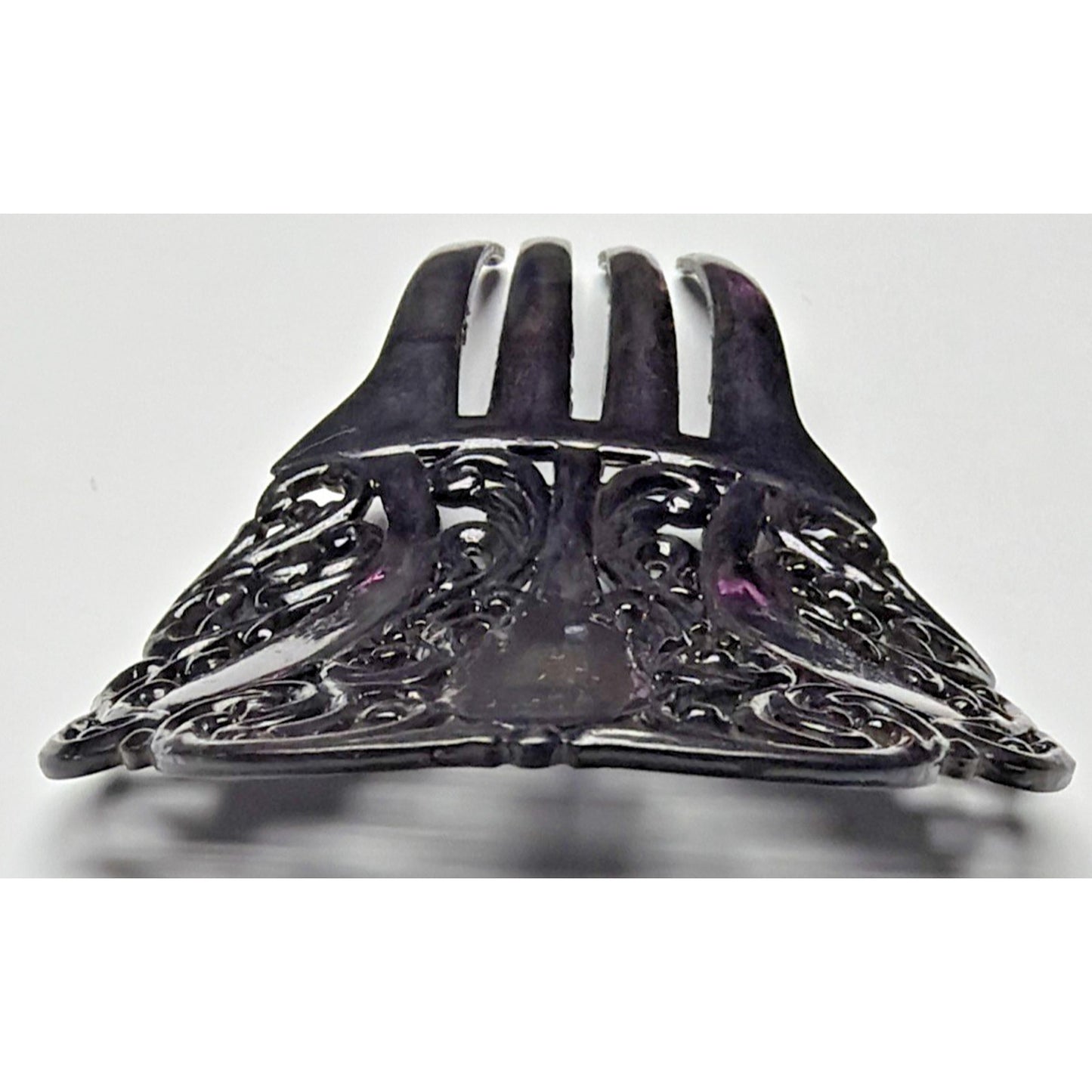 Art Deco Black Mantilla Hair Comb Celluloid Ornate Spanish Style